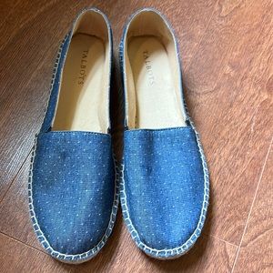 Talbots Espadrille Slip on Light Denim Polka Dot Summer Loafer Shoe size 9.5